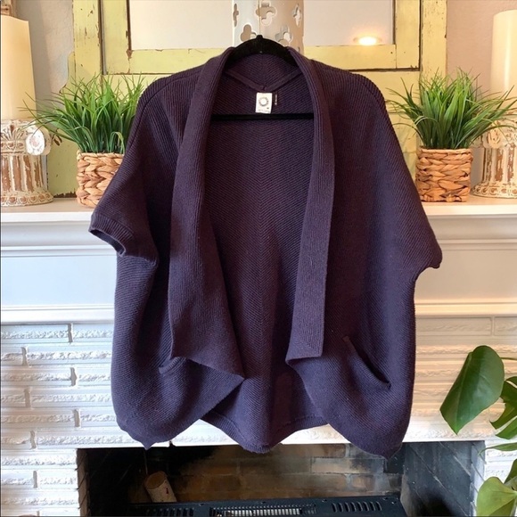 Anthropologie Akemi+Kin Dolman Sleeve Navy Ribbed Open Draped Cardigan M - Picture 2 of 7